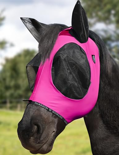 Harrison Howard Horse Fly Mask with Forelock Opening Stretch Breathable and Comfortable for Horses UV -Protection Fuchsia M - color: Fuchsia, size: M