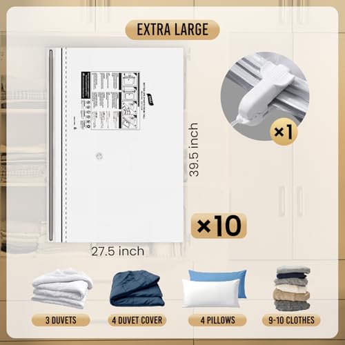 TAILI 10 Pack Vacuum Storage Bags, Jumbo LONG SIDE ZIP(39x28 inch), Clear - size: 10 Jumbo