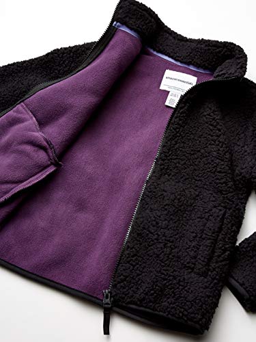 Amazon Essentials Girls' Faux Sherpa Fleece Full-Zip Jacket, Lined - color: Black, size: Medium