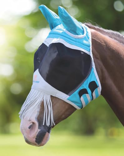 Shires Fine Mesh Fly Mask with Ears & Nose Fringe - 60% UV Teal/Extra Full - size: Extra Full