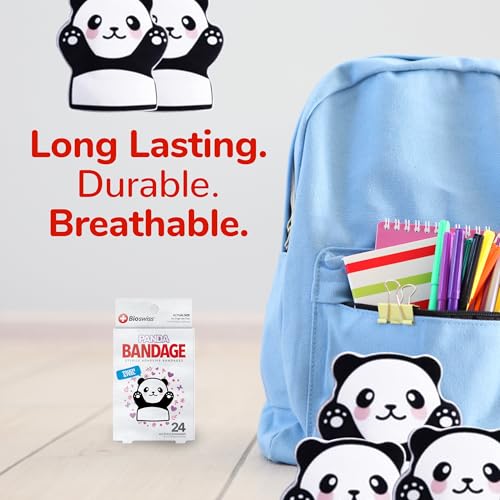 BioSwiss Bandages, Panda Shaped Self Adhesive Bandage Set, Latex Free, Sterile Wound Care, 24 Count - size: 24-Count Box, style: Panda