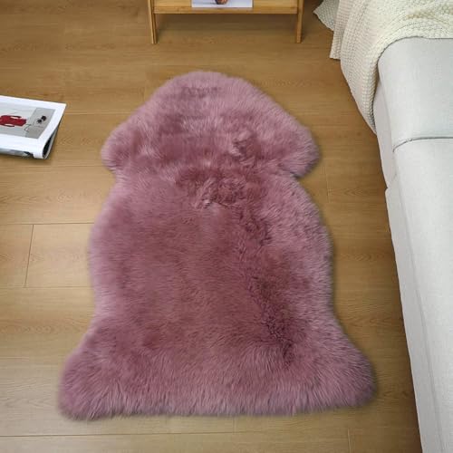 Luxury Beauty Genuine Sheepskin Rug Natural Wool Fluffy Rug|2×3 FT | Misty Pink Sheepskin Area Rug Warm In Winter,Cool In Summer For Living Room Bedroom Study Meeting Room Premium Fur Rug - color: Misty Pink, size: 2' x 3' (sheepskin)