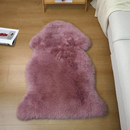 Luxury Beauty Genuine Sheepskin Rug Natural Wool Fluffy Rug|2×3 FT | Misty Pink Sheepskin Area Rug Warm In Winter,Cool In Summer For Living Room Bedroom Study Meeting Room Premium Fur Rug - color: Misty Pink, size: 2' x 3' (sheepskin)