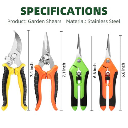 EWPJDK 4 Pack Garden Pruning Shears Scissors Clippers Stainless Steel - color: 4pcs Yellow Orange Green