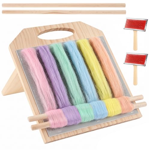 Dmnnlp Wool Blending Board, with 2 Combs for Spinning Fiber,Carding Brush Set, DIY Felt Toys, Wool Roving Preparation Organize