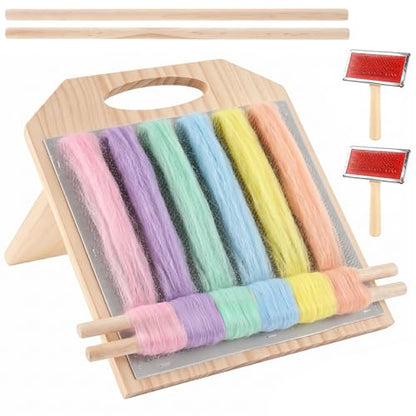 Dmnnlp Wool Blending Board, with 2 Combs for Spinning Fiber,Carding Brush Set, DIY Felt Toys, Wool Roving Preparation Organize