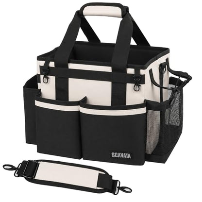 SCAVATA Compact Wearable Cleaning Caddy with Handle & Shoulder Straps - color: CreamWhite