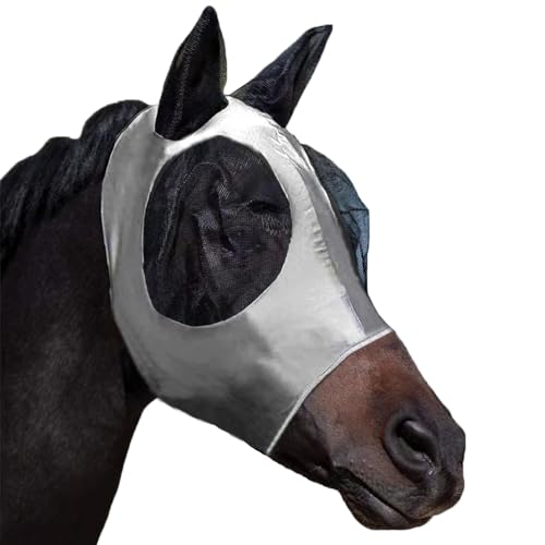 Horse Fly Mask with Ears, Comfortable Fit Stretch Fabric with UV Protection Soft on Skin Breathability for Medium Size Horses, 13hh-15hh (Gray) - color: Gray