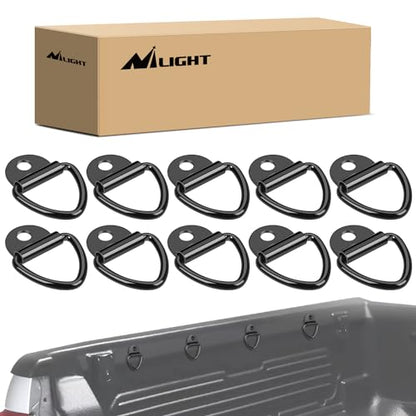 Nilight 10 Pack Heavy Duty Steel V-Ring Tie Down Anchors | Bolt On D-Rings for Cargo on Trucks Pickups Trailers Warehouse Boat - color: V-ring 10Pcs Black