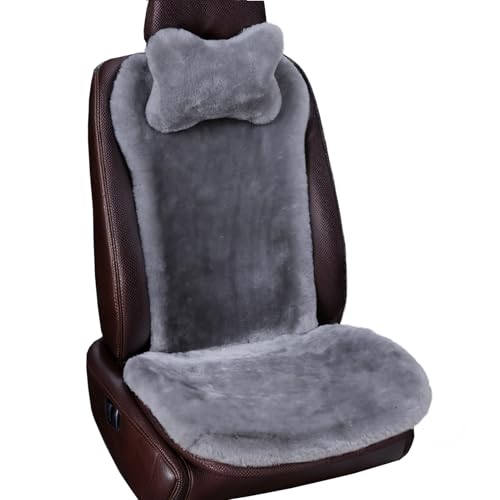 OGLAND Fuzzy Sheepskin Car Seat Cover for Soft Fur Fluffy Auto Wool Cushion - color: Misty Gray