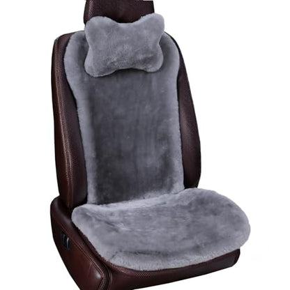 OGLAND Fuzzy Sheepskin Car Seat Cover for Soft Fur Fluffy Auto Wool Cushion - color: Misty Gray