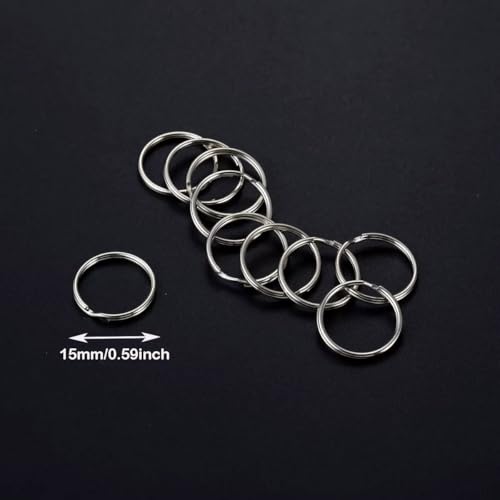 200pcs Silver Jump Ring Split Keyring Mental Connectors for Keychains, Jewelry Making, Pet Collars, Crafts 15mm - size: 15mm