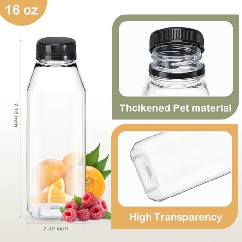 24pcs 16oz Empty Plastic Juice Bottles with Tamper Evident Caps - size: 16 Ounces