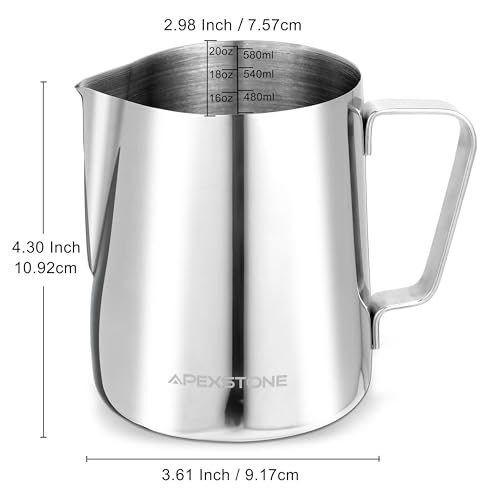 Espresso Milk Frothing Pitcher 20 oz, Espresso Steaming Pitcher 20 oz, Coffee Milk Frothing Cup, Coffee Steaming Pitcher 20 oz/600 ml