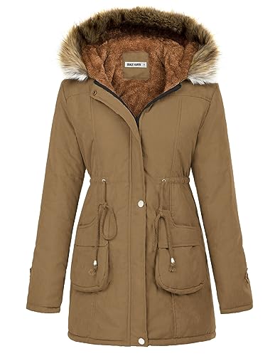 GRACE KARIN Women's Winter Coats Fleece Parkas Anoraks Hooded Military Jacket Coats - color: Camel, size: 3X-Large