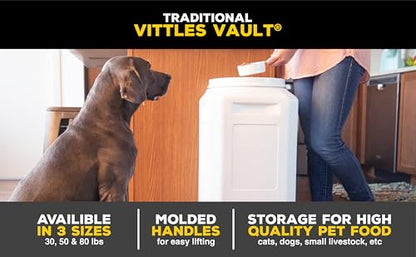 Vittles Vault Airtight Pet Food Storage Container + Scoop, Fits Up to 50lbs - size: 50 Pounds
