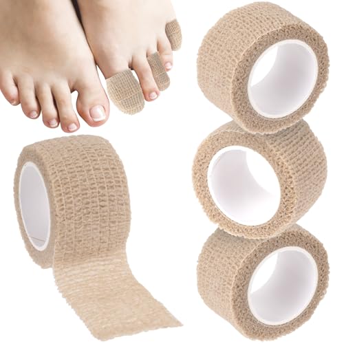 4 Pack Self Adhesive Bandage Wraps, 0.98''x 2.18 Yards Cohesive Elastic Bandages, Breathable Wraps Rolls for Ankle Wrist Foot Knee Fingernails - Skin Color