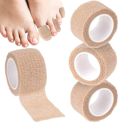 4 Pack Self Adhesive Bandage Wraps, 0.98''x 2.18 Yards Cohesive Elastic Bandages, Breathable Wraps Rolls for Ankle Wrist Foot Knee Fingernails - Skin Color