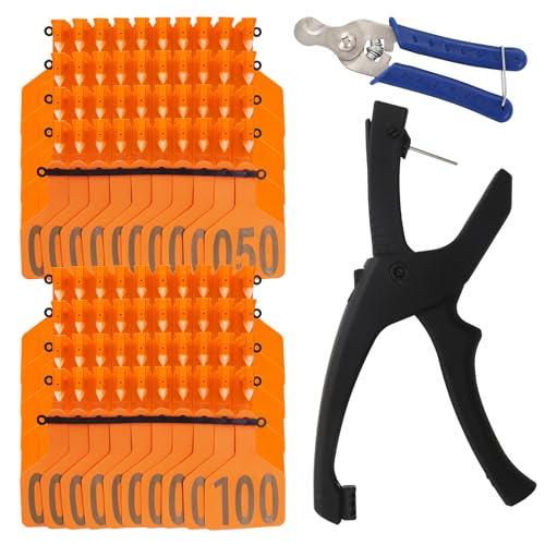 100Pcs Z Tags One-Piece Cattle Ear Tags TPU Blank Livestock Animal Identification with Professional Animal Ear tag applicator for Cattle,Sheep Goat, Pig (Orange, 001-100) - color: Orange, size: 001-100