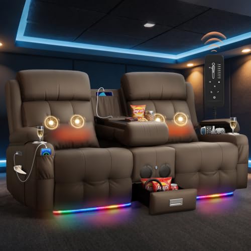 Power Reclining Loveseat Sofa with Flip Backrest Console - color: Brown Texture Finish, size: Power Loveseat