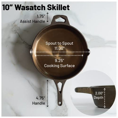 10-1/4 Inch Smooth Wasatch Pre-Seasoned Round Cast Iron Skillet - size: 10 Inch