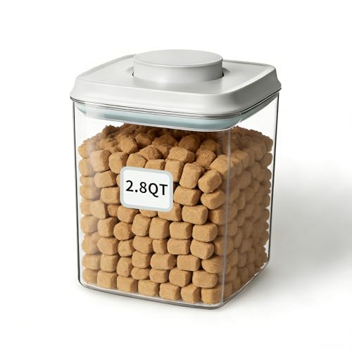 Ankou Airtight Dog Food Storage Container, 2.8 QT, One-Touch Pop Lid, BPA-Free | Clear Stackable Canister for Pet Food & Cat Treats - color: 2.8 Qt