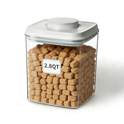 Ankou Airtight Dog Food Storage Container, 2.8 QT, One-Touch Pop Lid, BPA-Free | Clear Stackable Canister for Pet Food & Cat Treats - color: 2.8 Qt