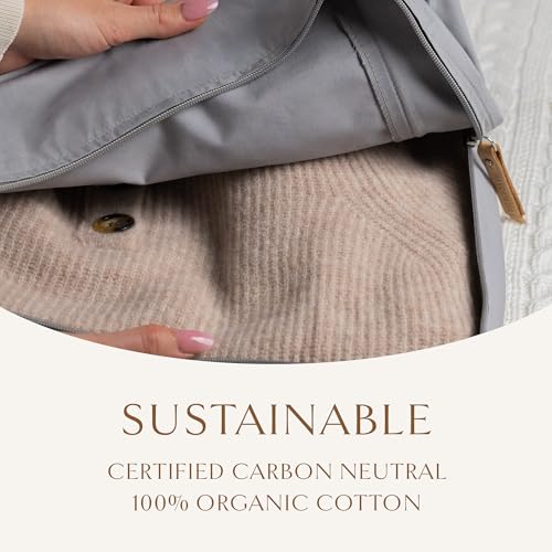 Hayden Hill Luxury Organic Cotton Sweater Storage Bag For Cashmere 18 Inch | Fits 6 Fine Knits, Breathable, Moth Proof, Garment Storage Bag For Cashmere, Zippered, Certified Carbon Neutral, Gray