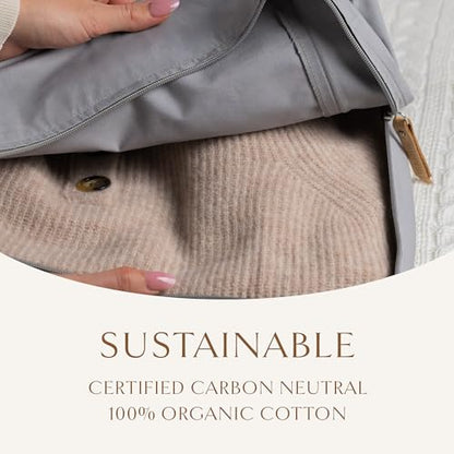 Hayden Hill Luxury Organic Cotton Sweater Storage Bag For Cashmere 18 Inch | Fits 6 Fine Knits, Breathable, Moth Proof, Garment Storage Bag For Cashmere, Zippered, Certified Carbon Neutral, Gray