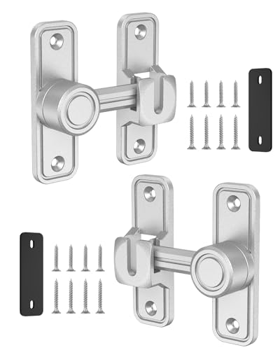 Heavy Duty Barn Door Lock, 90/180 Degree Latch, Silver, 2 Pack | Thickened Zinc Alloy, Anti-Corrosion Coating, 3mm Spacer, Left Or Right Installation, For Sliding Doors, Shed And Bathroom - color: Silver-2PCS