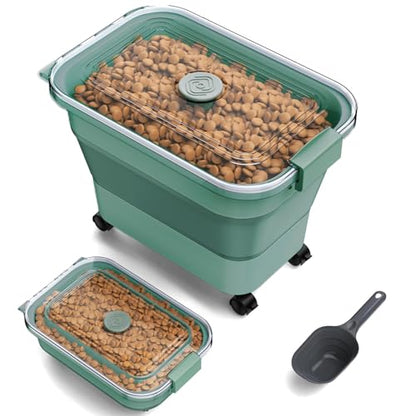 Dog Food Storage Container, 15-23 Lbs Collapsible Dog Food Container with Transparent Airtight Lid, Wheels and Scoop, Travel Pet Food Storage Container for Cat, Dog and Bird, Keep Dry Food Fresh - color: Green