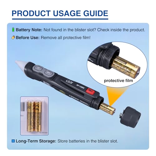 CEM AC-15EX Voltage Tester,Non-Contact Volt Tester, with Dual Range AC 12V-1000V/100V-1000V, Live/Null Wire Tester, Buzzer Alarm, Wire Breakpoint Finder, Flashlight, Ex ib IIB T4 (ATEX)