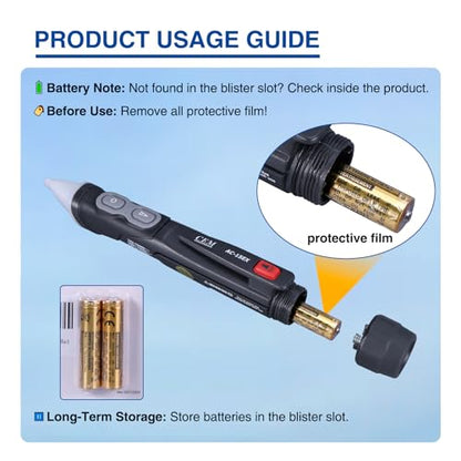 CEM AC-15EX Voltage Tester,Non-Contact Volt Tester, with Dual Range AC 12V-1000V/100V-1000V, Live/Null Wire Tester, Buzzer Alarm, Wire Breakpoint Finder, Flashlight, Ex ib IIB T4 (ATEX)