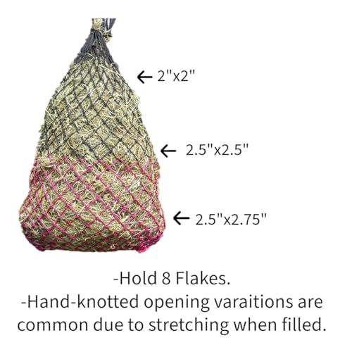 Set of 2 56" Soft Mesh Hay Nets with 2" Holes, Fits 8-10 Flakes of Hay (56", Hurricane Blue/Black)