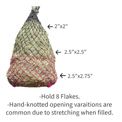 Set of 2 56" Soft Mesh Hay Nets with 2" Holes, Fits 8-10 Flakes of Hay (56", Hurricane Blue/Black)
