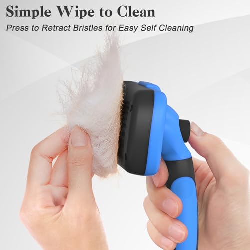 Swihauk Self Cleaning Slicker Brush - Skin Friendly Deshedding Grooming Tool for Dogs & Cats, Suitable for Shedding & Haired Pets, with Pet Supplies Accessories, Blue - color: Blue