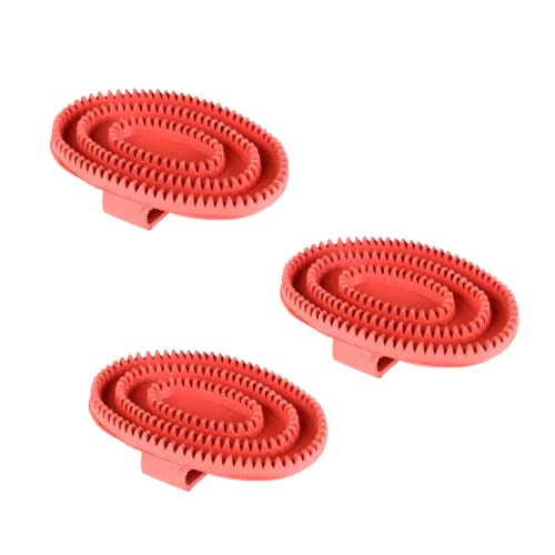 HORZE Soft Rubber Curry Comb Brush with Handle for Horses, Dogs, Cats | 6" x 4" (Pack of 3) - Red - color: Red