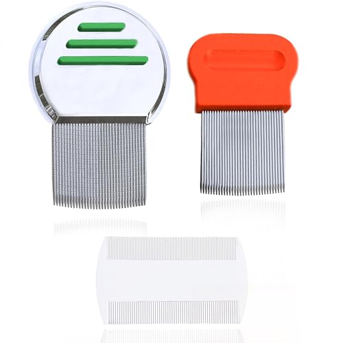 SunGrow Stainless Steel Nit Removal Comb Set, 3 Fine-Tooth Hair Combs