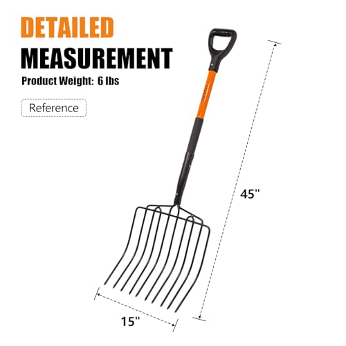 VNIMTI Pitch Fork for Gardening, 10 Tines Wide Pitch Fork with Fiberglass Handle, Heavy Duty Pitch Fork for Bedding, 45 Inches