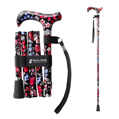 Merry Sticks Foldable Walking Cane for Women and Men, Adjustable, Berries - color: Berries, size: Classic Grip