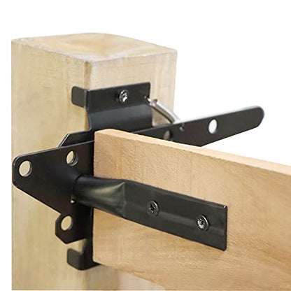 Heavy Duty Self-Locking Post Mount Automatic Gravity Lever Gate Latch for Wooden Fence with Fasteners - Black Finishing Steel Gate Latch to Secure Pool/Yard/Garden