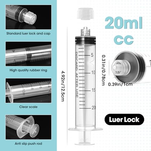 20ml Luer Lock Syringe with Cap and Soft Plastic Tube, Pack of 30 - size: 20ml - 4.0mm Tube