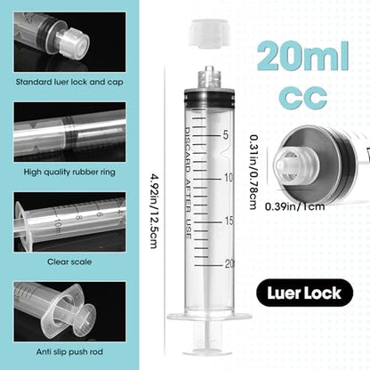 20ml Luer Lock Syringe with Cap and Soft Plastic Tube, Pack of 30 - size: 20ml - 4.0mm Tube
