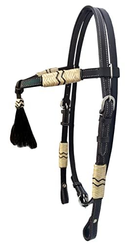Western Horse Headstall Pony Size – Adjustable Hand Braided Genuine Leather Bridle with Brown Rawhide Knotting Futurity Knot Black Color Hair Tassels, Western Riding Tack, Dark Brown (Pony Size) - size: Pony