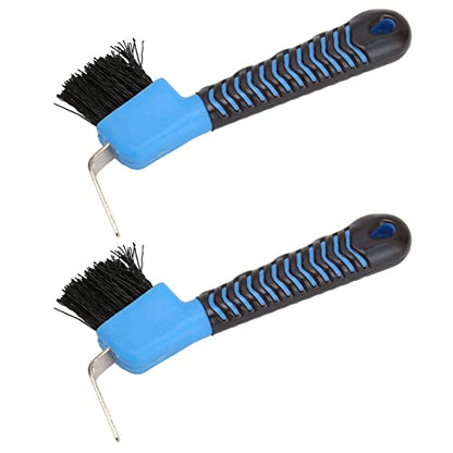 Horse Hoof Pick Brush 2Pcs Reinforced Steel Hook Soft Rubber Grip for Thorough Mud Removal for Horse Stable Work Boots, 17cm Stainless Steel Plastic for Equestrian Grooming Daily H