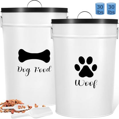 DoubleFill Extra Large 30 lb Metal Dog Food Storage Containers, White - color: White, size: Extra Large 30 lb