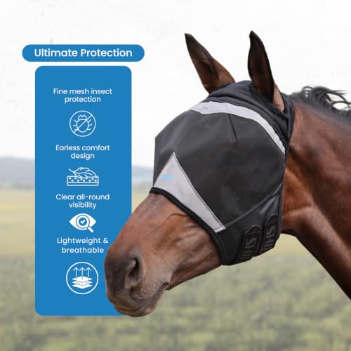 Shires FlyGuard Pro Fine Mesh Fly Mask with UV Protection Jet/Pony/Ear Hole - color: Jet, size: Pony