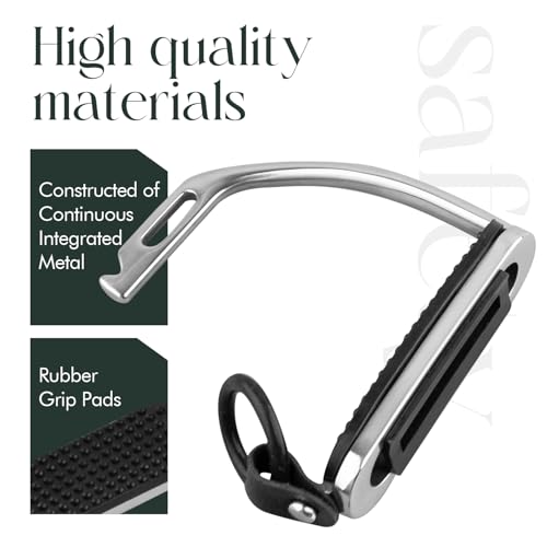 Safety Horse Riding Stirrups 1 Pair, Silver Polish Stainless Steel Stirrups with Treads, Equestrian Safety Stirrups for Adult - size: 5 inch