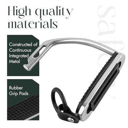 Safety Horse Riding Stirrups 1 Pair, Silver Polish Stainless Steel Stirrups with Treads, Equestrian Safety Stirrups for Adult - size: 5 inch