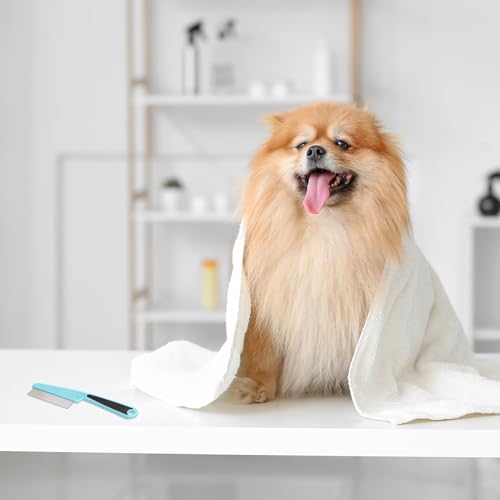 Flea Comb for Dogs and Cats - Lice Comb with Rubber Handle - Promotes Hair Growth and Removes Loose Hair, Knots, and Flakes Flea Brush for Pets (Blue) - color: Blue